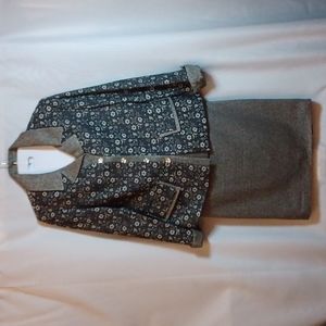 VINTAGE Ornel Soie Black & Gray Floral Silk/Wool Blend Skirt Suit.